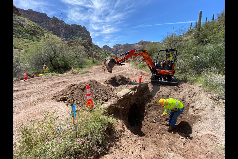 Work is part of interim project to reopen 5 miles of the popular State Route 88 (Apache Trail) that was damaged by flooding in 2019 to limited public access when work is completed this September. Traveling between the East Valley and Roosevelt Lake, Apache Trail was built during construction of Theodore Roosevelt Dam, which was completed in 1911. Prior to closing in 2019, the stretch between Tortilla Flat and Apache Lake was used by an average of 232 vehicles daily.