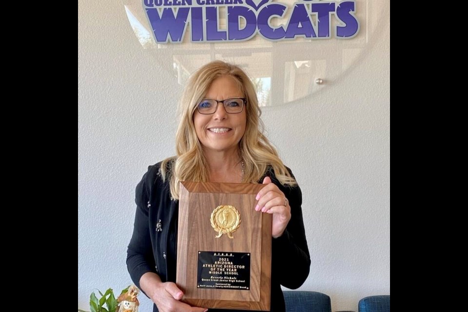 Beverly Nichols, principal and athletics director at Queen Creek Junior High School, won the 2021 Arizona Athletics Director of the Year for Middle School.