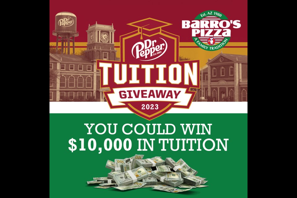 Family-owned and operated Barro’s Pizza is once again partnering with Dr Pepper to award $10,000 to one Arizona resident in the 2023 Barro’s Dr Pepper Tuition Giveaway.