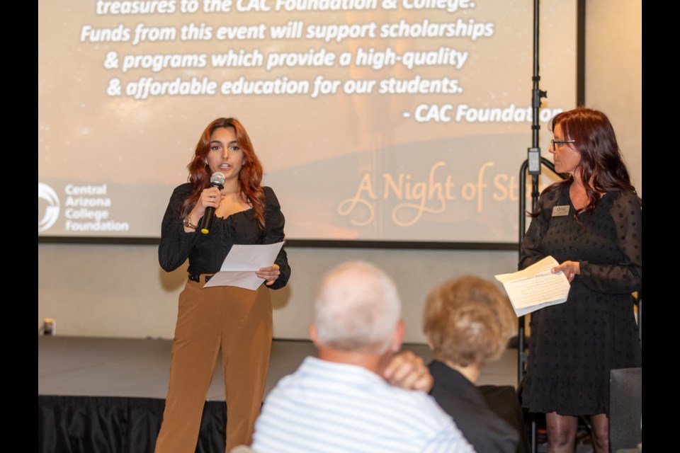 CAC President and CEO, Dr. Jackie Elliott (right), and a student speaker at "A Night of Stars 2024."