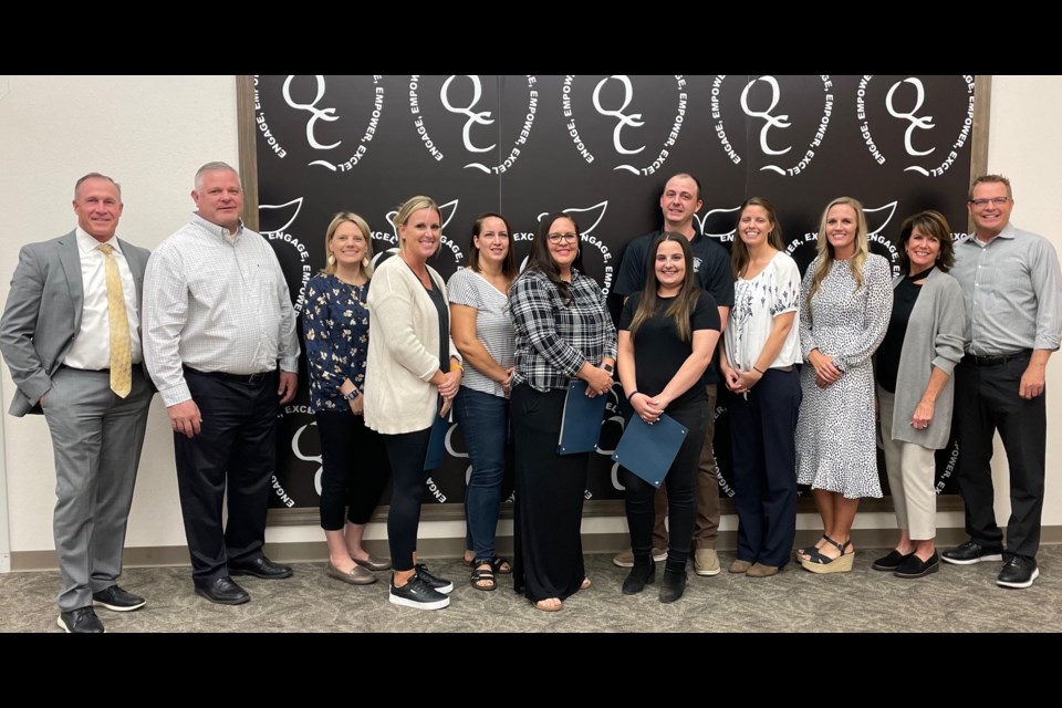 From left: Tiffany Miller, Jesse Straub, Shannon Lines, Emily Walicki and Dustin Walker were recognized as employees of the month at Katherine Mecham Barney Elementary School. (November 2021)