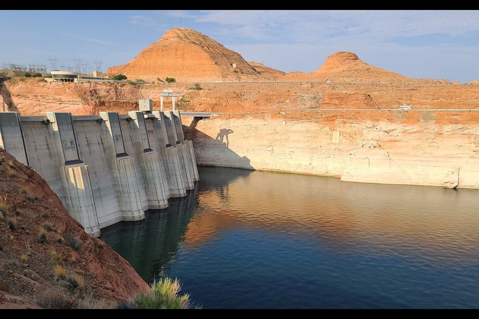 Lake Powell water levels drop to historically low levels. 