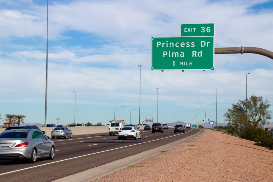 The northbound Loop 101 on ramp at Frank Lloyd Wright Boulevard is scheduled to be closed for approximately 60 days, starting early July 23, 2024, for reconstruction work as part of the ongoing freeway widening project in north Scottsdale.