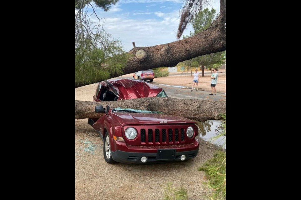 Last night's monsoon hit the Val Vista Drive/US 60 area hard and clean-up this morning is rapidly underway (July 14, 2022).