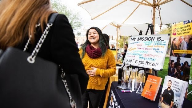 Public service program coordinator Emma Biscocho shares information about ASU's Next Generation Service Corps and public service programs during the annual ASU Day at the Capitol in Phoenix in February 2020.