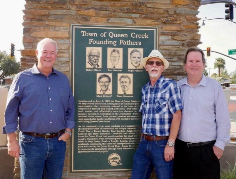 Queen Creek was incorporated on Sept. 5, 1989 by the "Queen Creek Five," also known the "Founding Fathers," who include Robert Eberle, Paul Gardner, Ralph Pomeroy, Mark Schnepf and Steve Sossaman. This is why the town celebrates Founders' Day, with this year's celebration coming up at Founders' Park.