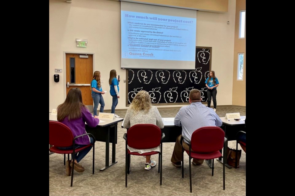 Students across the Queen Creek district have been presenting proposals this month for their Participatory Budgeting projects. Queen Creek students planned projects to improve their schools, including budgeting and funding. District panelists were present to provide them with feedback and direction.