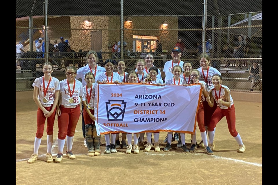 The JR Majors team is made up of Queen Creek girls 9 to 11 years old. They will compete in the State Championship in Bull Head City, starting July 5, 2024.
