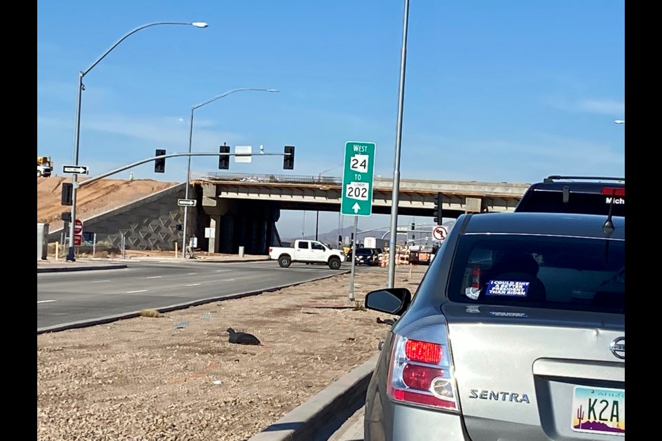 Construction of an extension of State Route 24 (Gateway Freeway) east of Ellsworth Road in Mesa near Queen Creek will require a ramp closure on Feb. 12, 2022 while crews install an overhead sign structure. The work will require the use of heavy equipment in the area.