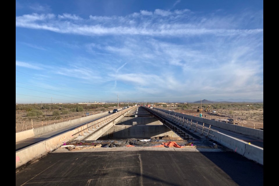 A new bridge being moved into its permanent home began last weekend in Florence and crews will continue to work around the clock this weekend to slide sections of the new structure in place above the Gila River.