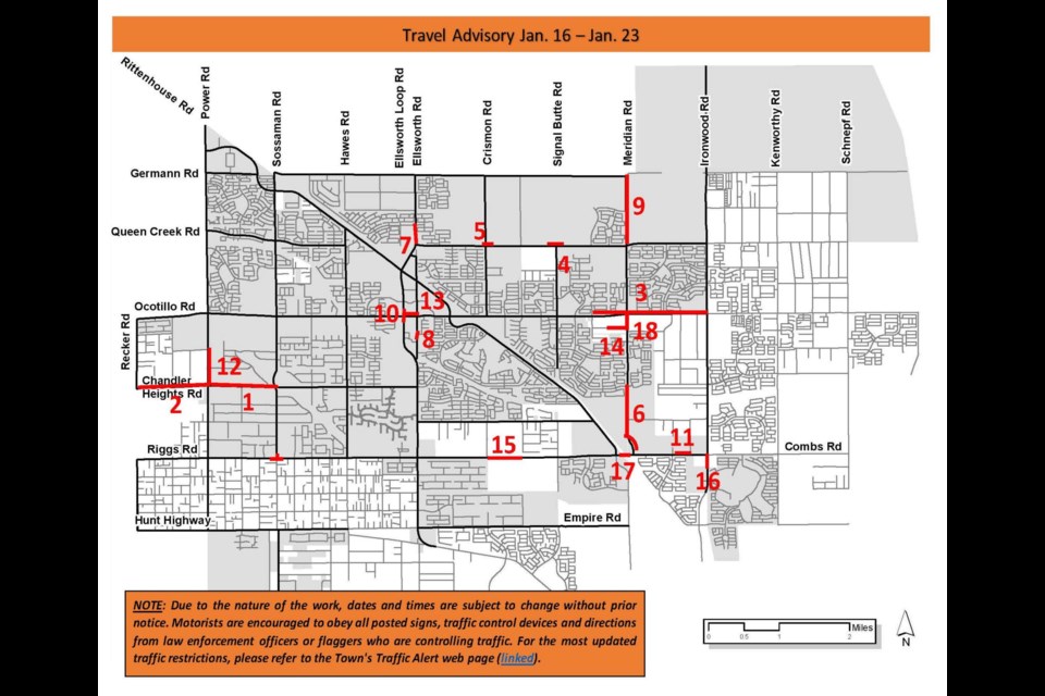 This week's updated travel advisory for the Queen Creek area.