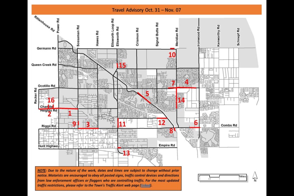 Queen Creek area roadway restrictions this week.