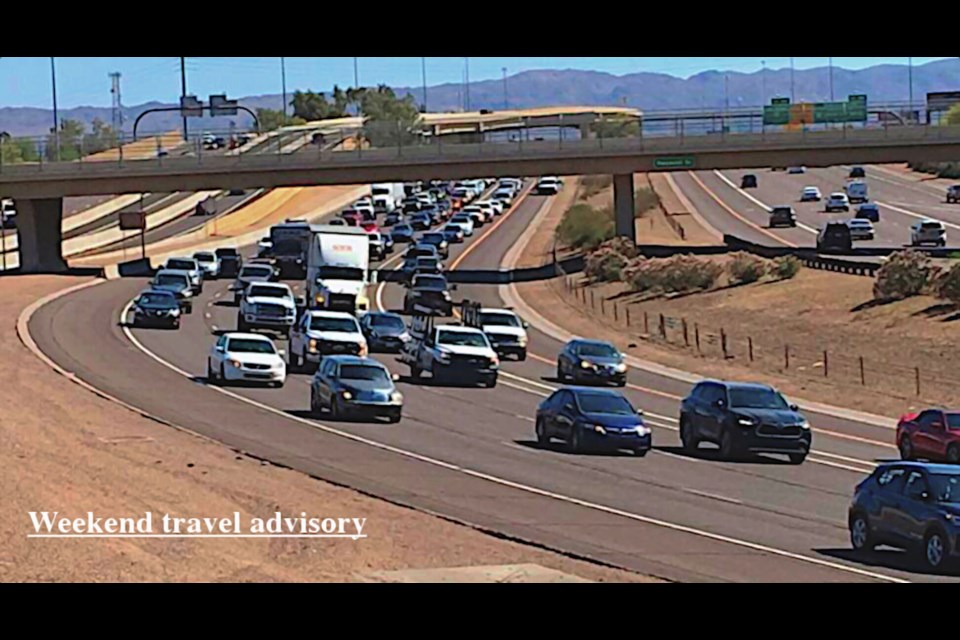 A stretch of westbound Interstate 10 near Sky Harbor Airport will be narrowed to three lanes this weekend, June 28-July 1, 2024 for construction work, according to the Arizona Department of Transportation.