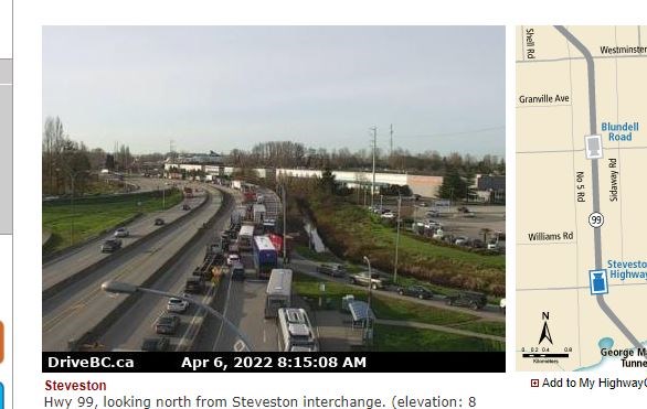 Traffic southbound at the Massey Tunnel was even heavier than usual Wednesday morning due to a stall in the right lane