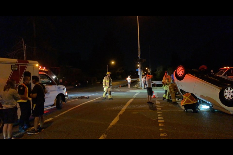 Andre Yim's car was T-boned and flipped over in an accident at Williams and Shell roads.