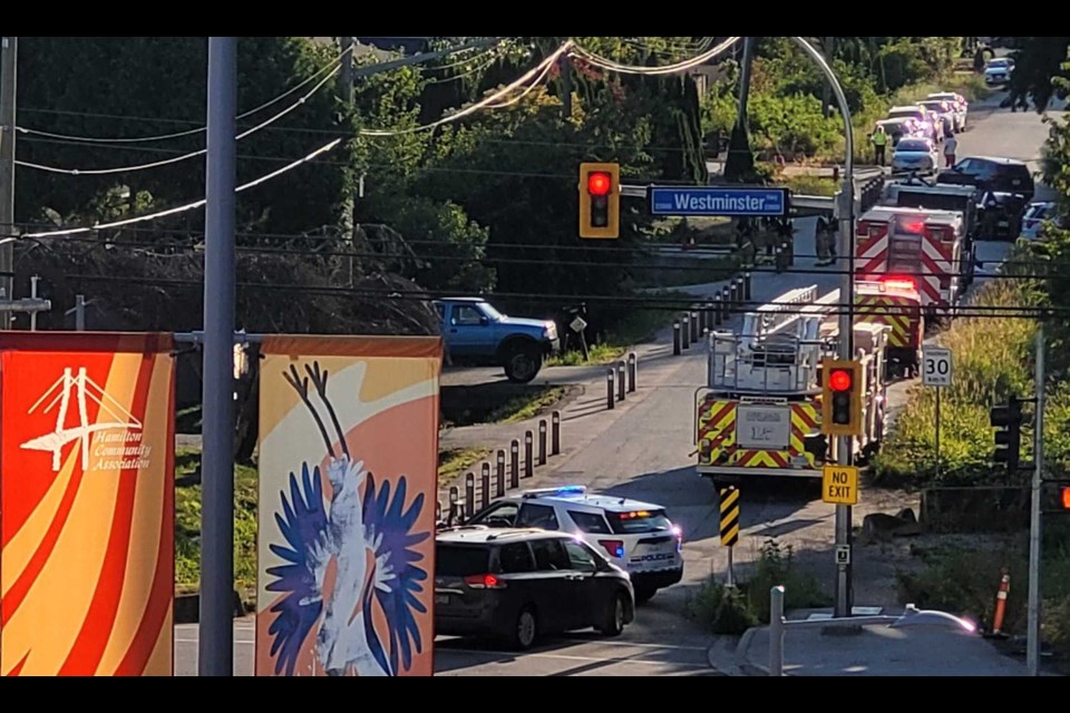 Firetrucks and Richmond RCMP vehicles were seen blocking a section of Gilley Road on July 11.
