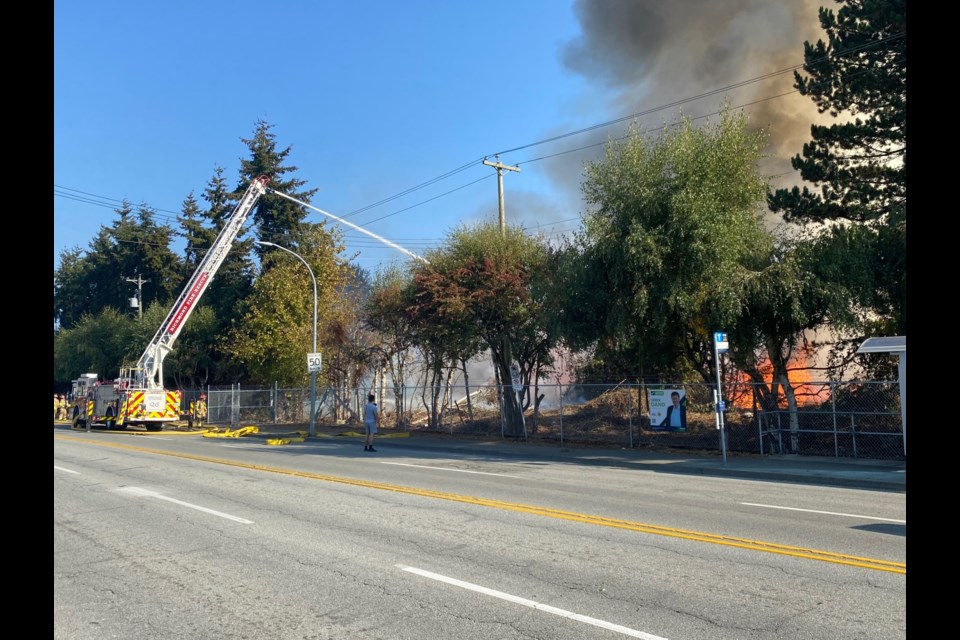 A fire on Richmond's No. 5 Road has a part of the street closed off.