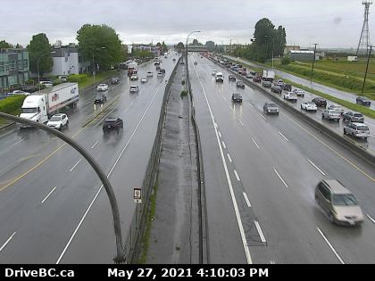 Camera footage of westbound Highway 91 traffic backed up due to a vehicle incident.