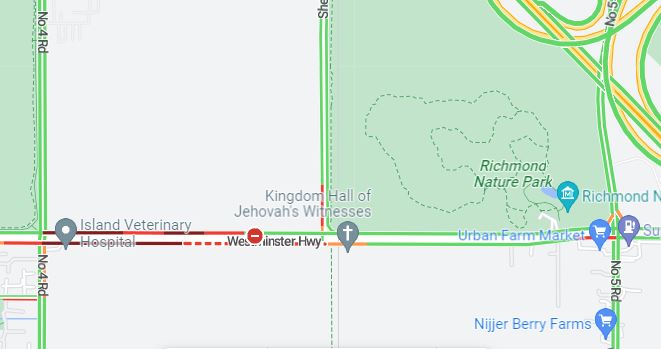 Part of Westminster Highway in Richmond closed after vehicle hits