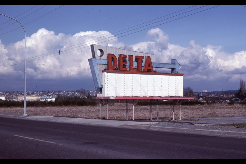 This marquee pointed the way to Richmond’s Delta Drive-In Theatre. 