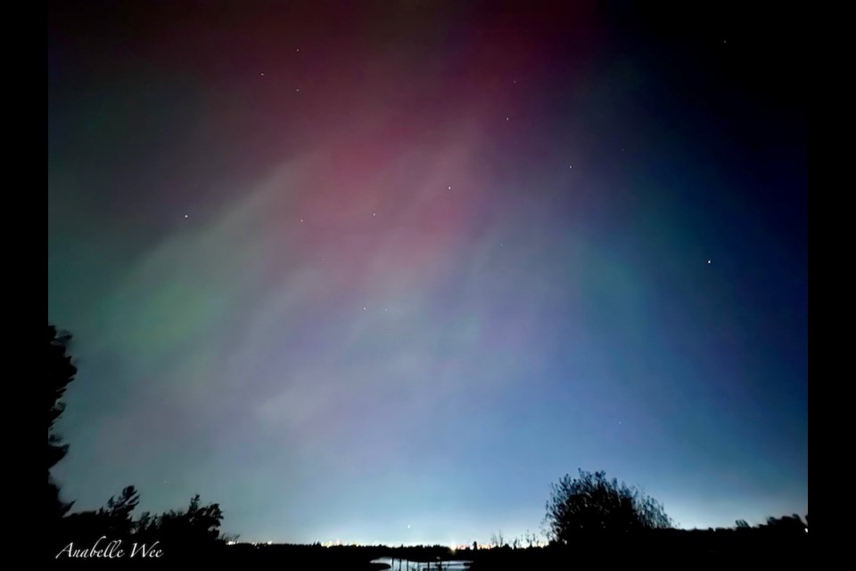 View of the Aurora Borealis from the Iona Island Causeway viewpoint between 9:30 and 10 p.m. on Thursday.