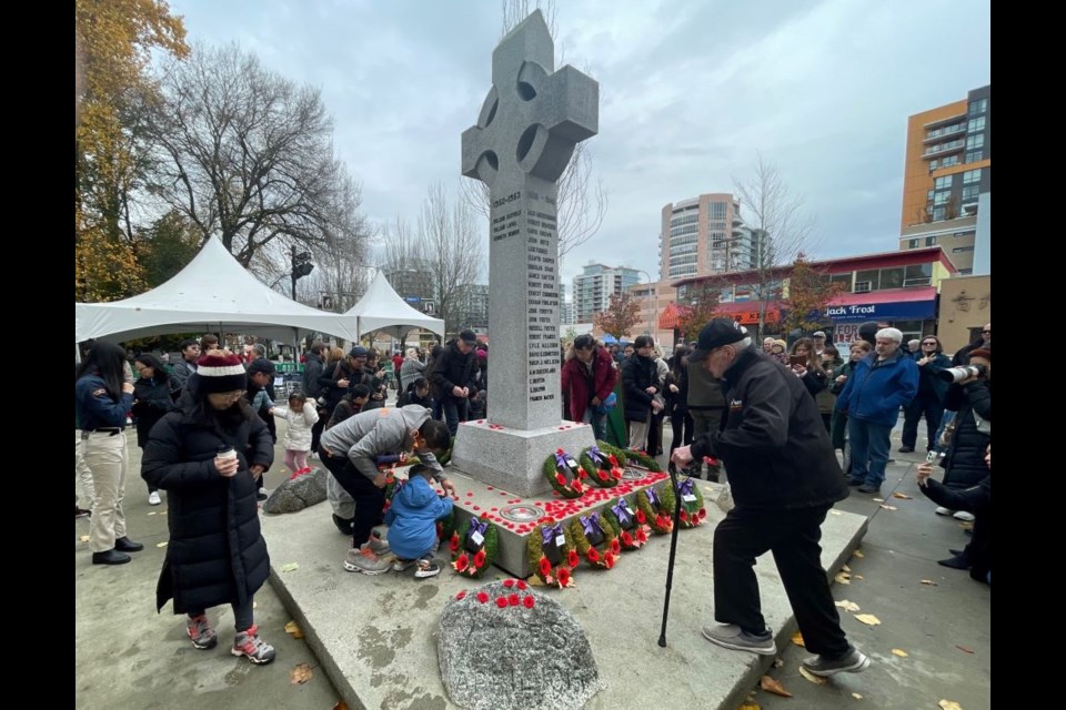 The public laid their poppies on the cenotaph after the annual Remembrance Day ceremony on Monday.