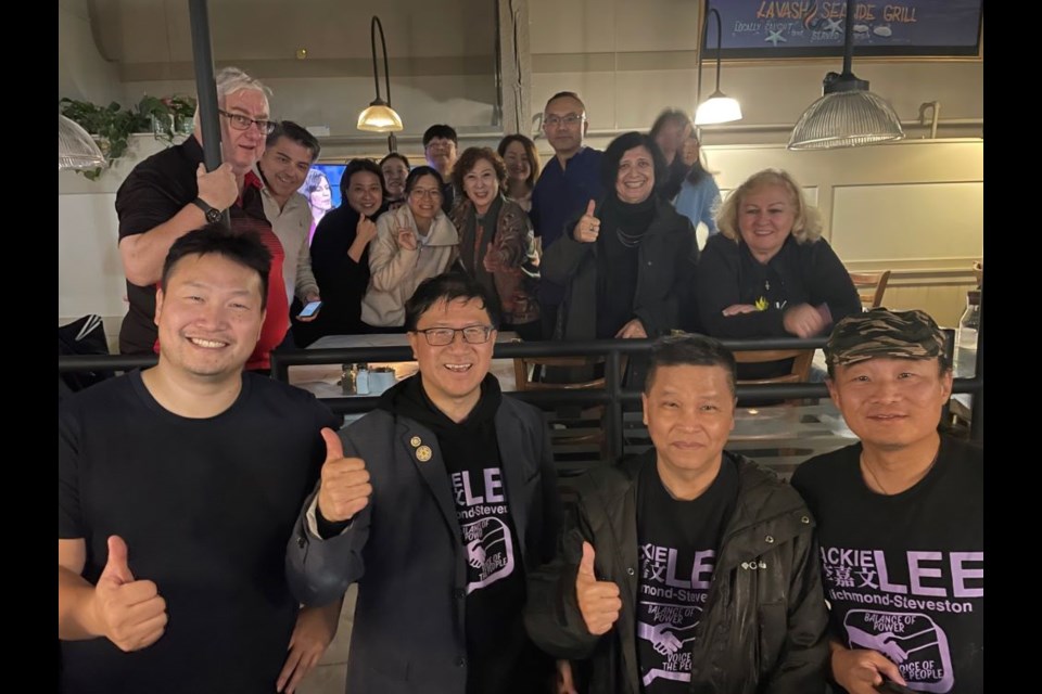 Independent candidate Jackie Lee held a watch party in Steveston on election night.