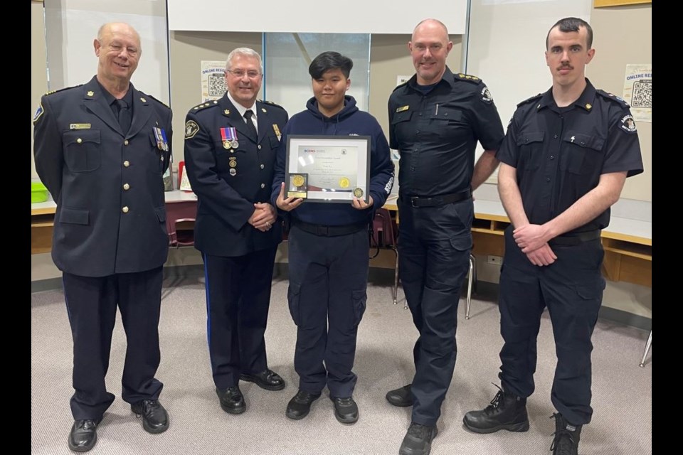 Tony Ly (centre) received the Good Samaritan Award from BCEHS. Here he is joined by Jeff Watts, Brian Twaites, Rob Groenhoff and Sean McLaughlin.