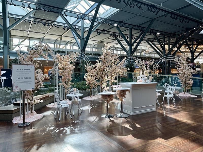 Cherry blossom displays have been set up at YVR.