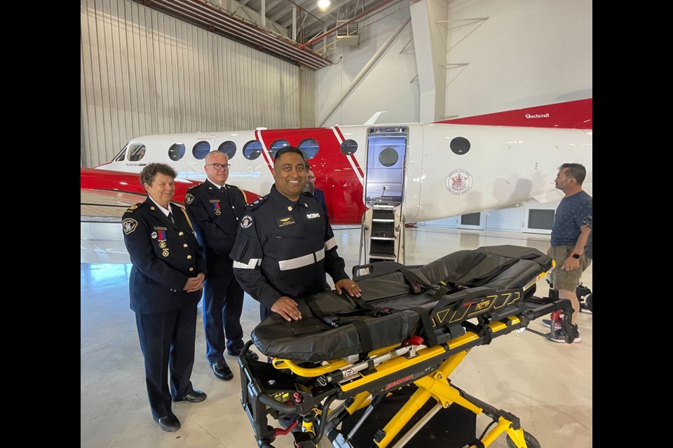 Critical care flight paramedic Chris Singh demonstrated the new power lift.