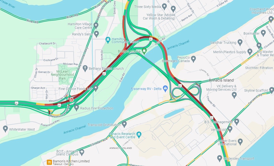 Crash on Highway 91 in Richmond causing delays - Richmond News