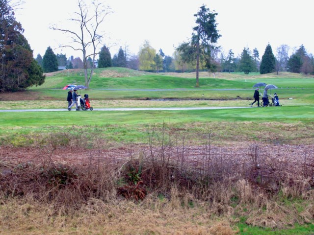 Golfers braving the rain at the Quilchena Golf Course. Grant McMillan