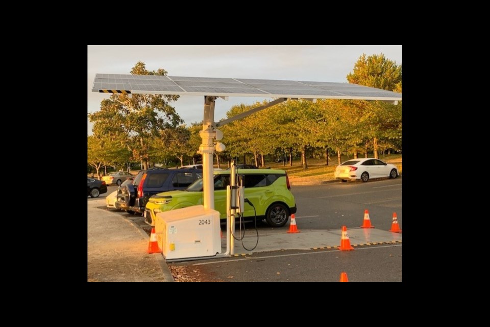 A solar EV charger is at Garry Point Park in Richmond. 