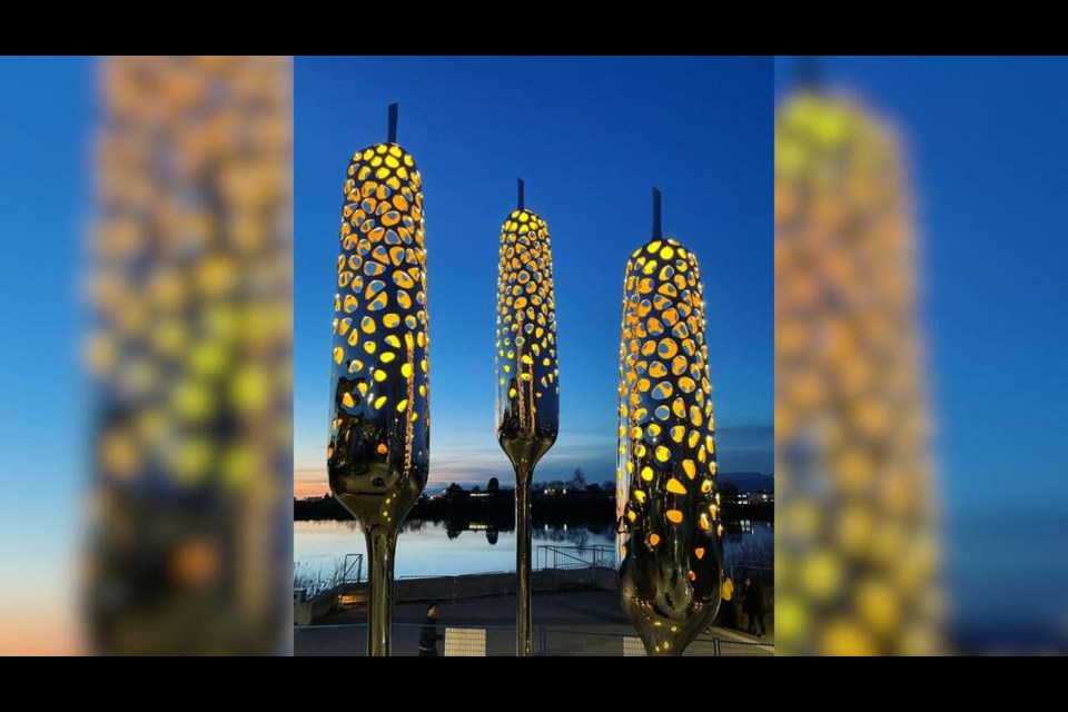 Typha is a new public artwork recently installed on the steps of Hollybridge Way. (City of Richmond) 