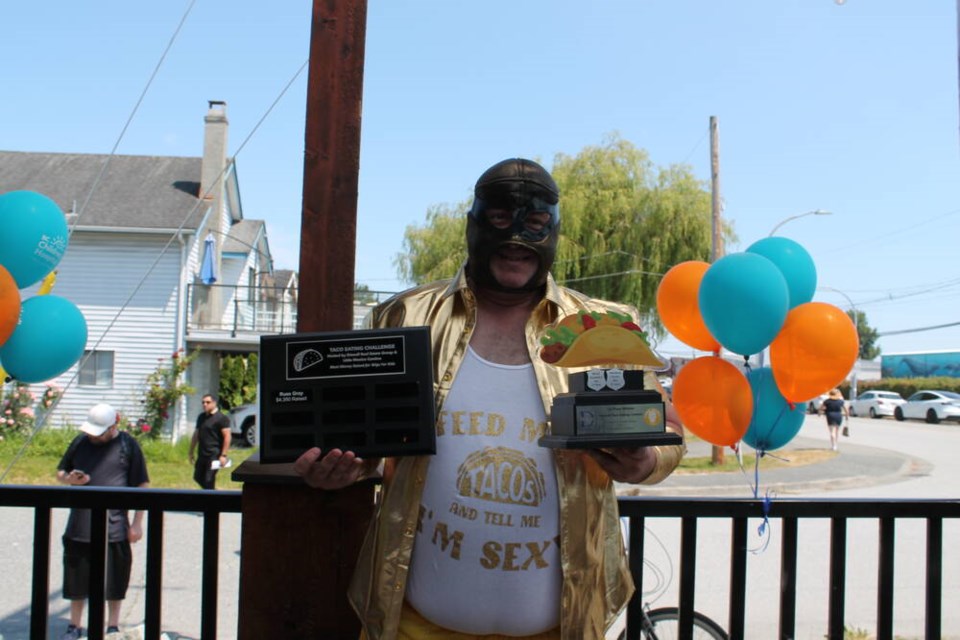 The 'McLuchador' won and broke the record of the most eaten tacos at the third annual Steveston taco eating contest on Sunday. Valerie Leung photo 