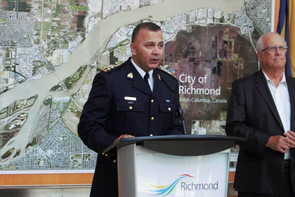 Richmond RCMP Chief Supt. Dave Chauhan announcing the Yankee-30 program is here to stay after a successful pilot. Vikki Hui photo 