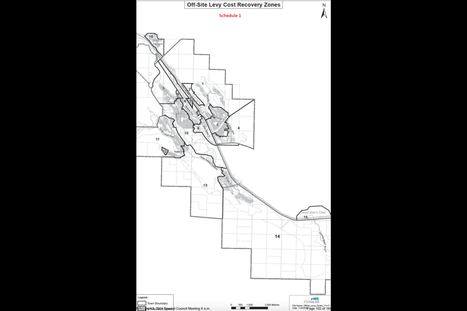 The off-site levy zones in the proposed off-site levy bylaw for the Town of Canmore. HANDOUT