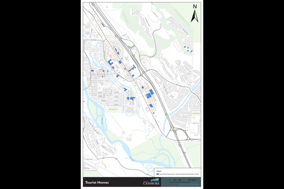 Tourist home permitted areas in Canmore as of 2024. HANDOUT