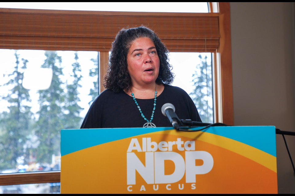 Banff-Kananaskis MLA Sarah Elmeligi gives a press conference ahead of the May long weekend on the NDP saying the UCP has mismanaged the Kananaskis Conservation Pass at the Banff-Kananaskis constituency office in Canmore on Friday (May 17). JUNGMIN HAM RMO PHOTO 