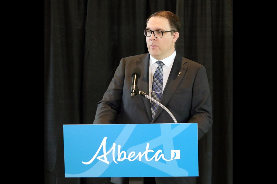 Alberta’s Minister of Seniors, Community and Social Services Jason Nixon speaks on Monday (June 3) at the start of seniors’ week, which runs June 3-9. The Town of Banff was recognized as an age-friendly community by the Alberta government. GREG COLGAN RMO PHOTO