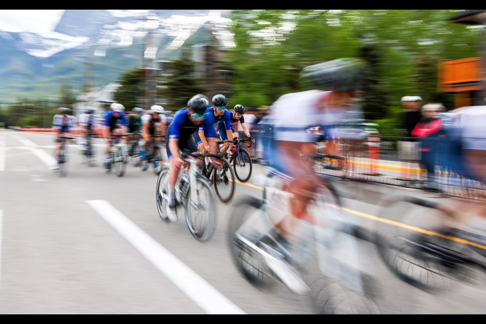 The CAT 1/2 men compete during the crit race at the RMCC Road Festival in Canmore on Saturday (June 8). JUNGMIN HAM RMO PHOTO