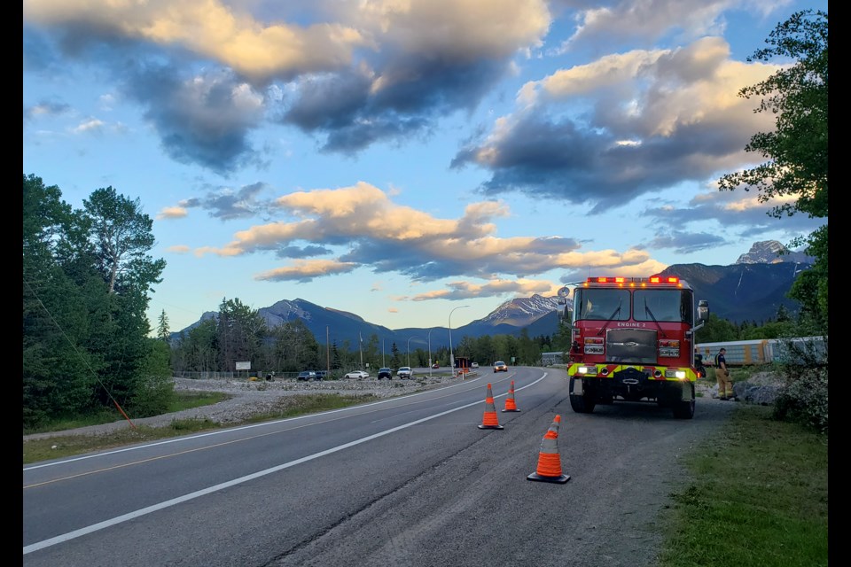 Canmore Fire Rescue responds to an illegal campfire that grew into a small wildfire just outside Canmore in Bow Valley Provincial Park, near Three Sisters viewpoint off the Trans-Canada Highway on Wednesday (June 12). JUNGMIN HAM RMO PHOTO 