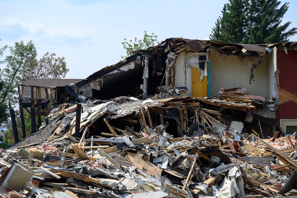 The aftermath of a fire that took out the Stoney Medicine Lodge on Thursday (July 25) in Îyârhe (Stoney) Nakoda First Nation. MATTHEW THOMPSON RMO PHOTO