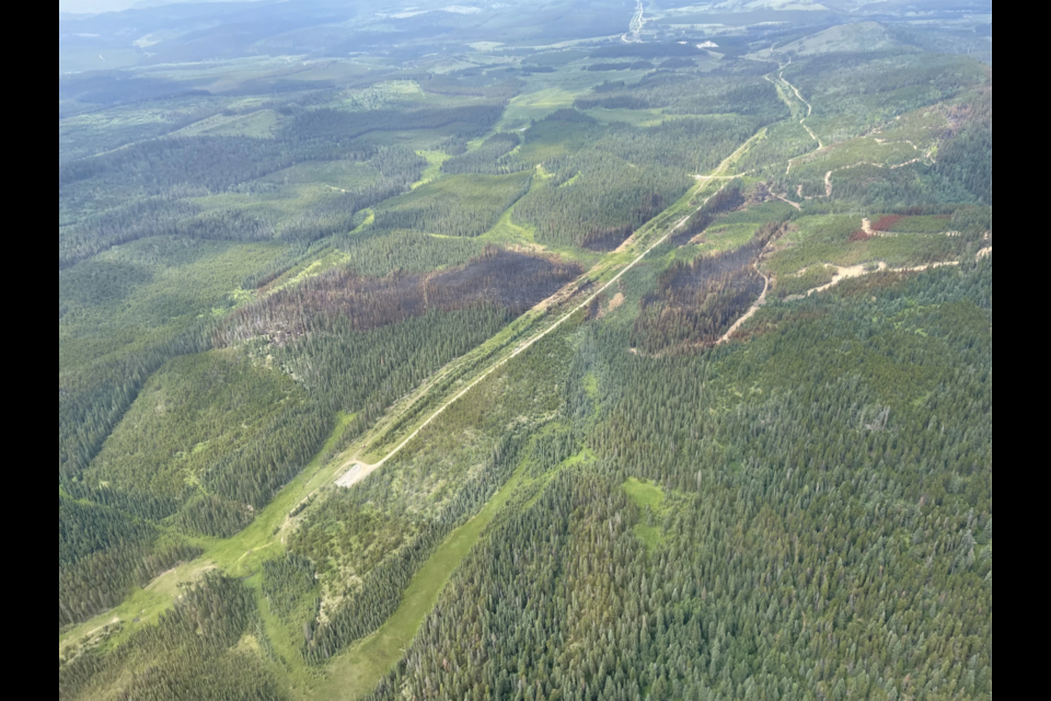 An aerial view of a wildfire burning in the MD of Bighorn's north Ranchlands area shared in an Alberta Wildfire information bulletin Sunday (July 28).

ALBERTA WILDFIRE PHOTO