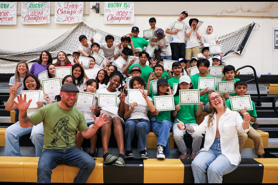 Immigrant students of Settlement Services in the Bow Valley celebrate their graduation ceremony as part of the Newcomer Orientation Welcome (NOW) Program at Banff Community High School on Friday (Aug. 16). JUNGMIN HAM RMO PHOTO