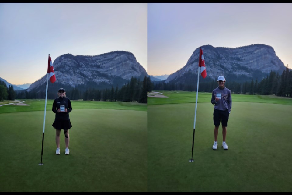 Alexa Carswell, left, and Seth Sands won first in the annual Banff Springs Golf Club championship this past weekend. SUBMITTED PHOTO