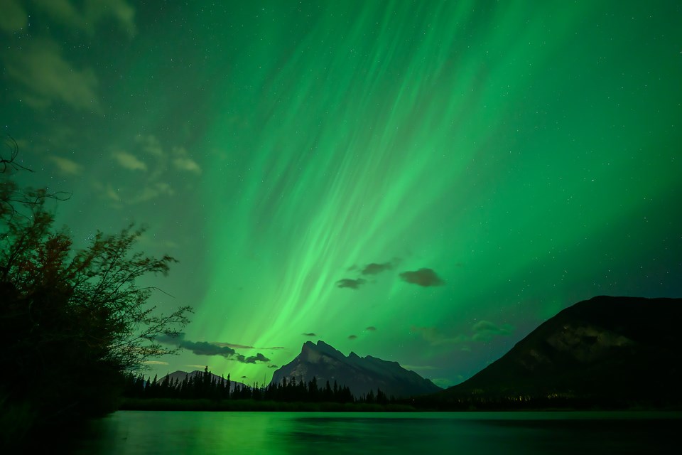 The northern lights dance over Mount Rundle in Banff National Park on Monday (Oct. 7). MATTHEW THOMPSON RMO PHOTO