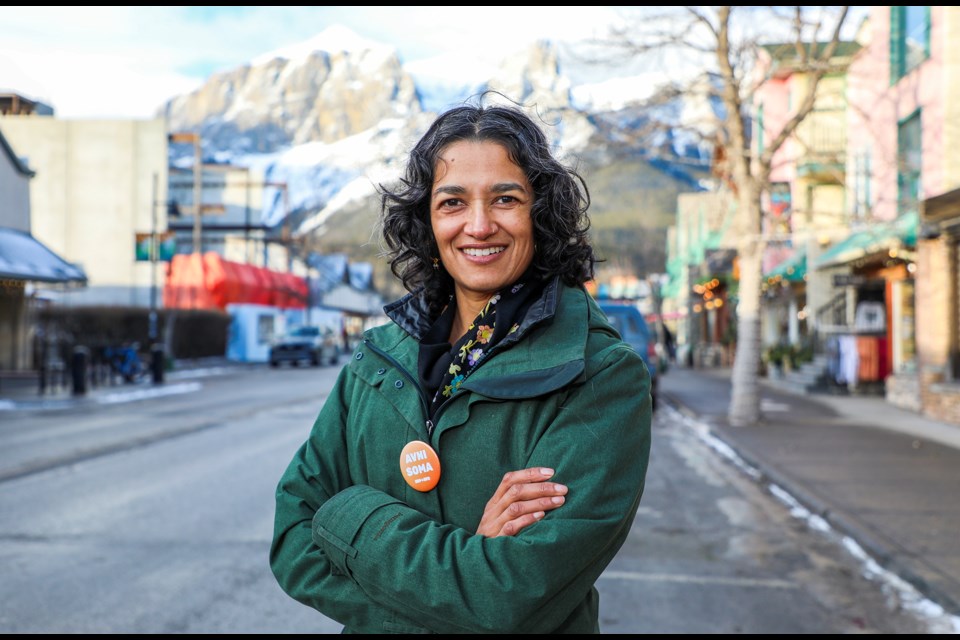 The federal NDP candidate Avni Soma poses on Main Street in Canmore on Wednesday (Jan. 8). JUNGMIN HAM RMO PHOTO