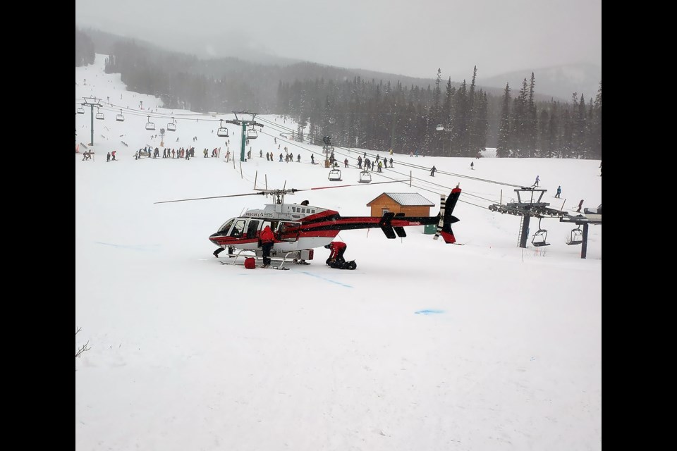 A rescue helicopter was on scene to help with an avalanche in the Lake Louise area on Friday (March 14). PHOTO COURTESY OF RCMP