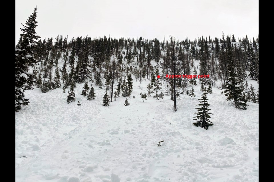 A photo from Parks Canada's visitor safety team in Avalanche Canada's Mountain Information Network of an avalanche near Pipestone Bowl out of bounds from Lake Louise ski area. HANDOUT